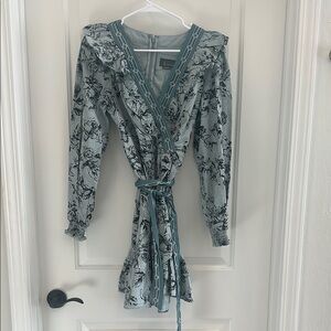 Anthropologie Blue Floral Wrap Dress